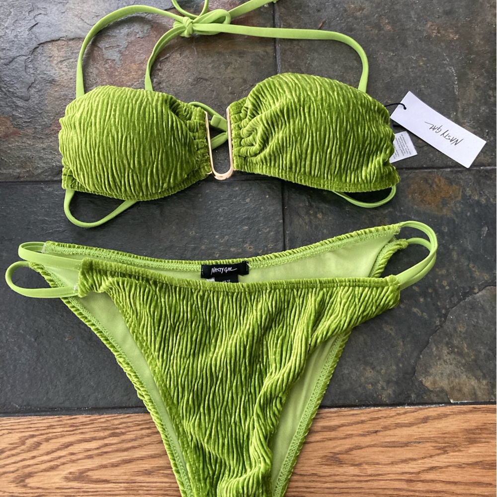 Nasty Gal Lime Green Textured Bikini Set